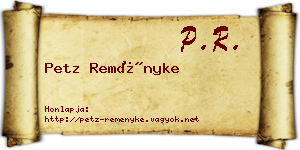 Petz Reményke névjegykártya